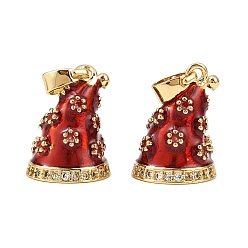 Hat Рождественские латунные эмалевые подвески с микропаве из кубических цирконий, стойки покрытие, без кадмия и без свинца, долговечный, золотые, шляпа, 15x11 мм, отверстие : 4.5x2.5 мм