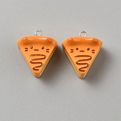Темно-Оранжевый Непрозрачные подвески смолы, чизкейк в форме кошки, с железной петлей для штифта, темно-оранжевый, 24x21x15 мм, отверстие : 2 мм
