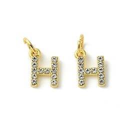 Letter H Rack Plating Alloy Rhinestone Pendants, Cadmium Free & Lead Free, 26 Letter, Letter H, 11x2~9x2mm, Hole: 3.5mm