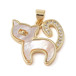 Настоящее золото 18K Латунные микропаве прозрачные подвески с фианитом, с оболочкой, без кадмия и без свинца, форма кошки, реальный 18 k позолоченный, 18.5x20.5x2.5 мм, отверстие : 4x3.5 мм