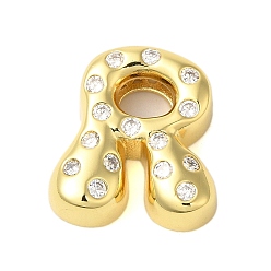 Letter R Покрытие стойки латунь микро паве прозрачные перданты из кубического циркония, без кадмия и без свинца, долговечный, реальный 18 k позолоченный, Буква R, 22x20x6 мм, отверстие : 4x2.5 мм