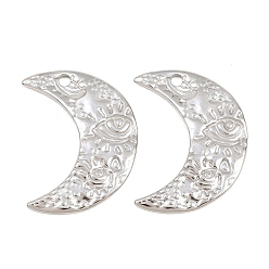 Stainless Steel Color 304 Stainless Steel Pendants, Moon with Evil Eye Charms, Stainless Steel Color, 27.5x21x2mm, Hole: 2.2mm