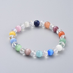 Colorful Stretch Bracelets, with Cat Eye and Glass Beads, Colorful, 2-1/8 inch(5.5cm)