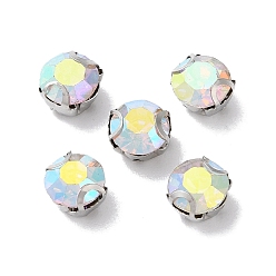 Прозрачный АВ Круглый пришить стразами, многожильных ссылки, стекло горный хрусталь, с настройками зубцов из нержавеющей стали, аксессуары для одежды, граненые, ясно AB, 6x5 мм, отверстие : 1 мм