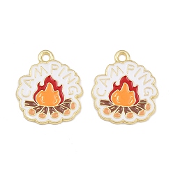 Marron Sablonneux Pendentifs en émail , feu avec des charmes de camping à mots, or, Sandy Brown, 23x20x1mm, Trou: 2mm