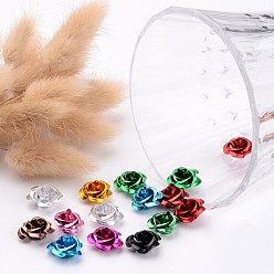 Colorful Aluminum Rose Flower, Tiny Metal Beads, Colorful, 14x8~14mm, Hole: 1mm, about 950pcs/bag