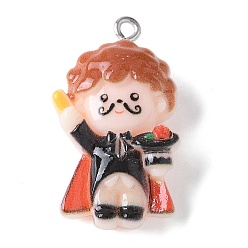 Черный Подвески из непрозрачной смолы цирк, с платиновыми железными петлями, фокусник, 32x17.8x9.8 мм, отверстие : 2 мм