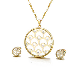 Золотой Комплекты из полых круглых серег-гвоздиков и ожерелий с кубическим цирконием и стеклом из нержавеющей стали, золотые, ожерелья: 304 дюйм (25.59 см)