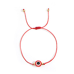 Красный Плетеные браслеты из смоляных бусин от сглаза в стиле бохо, регулируемые плетеные браслеты из нейлонового шнура для женщин, красные, внутренний диаметр: 11 дюйм (28 см)