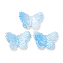 Light Sky Blue Transparent Acrylic Pendants, with Glitter, Butterfly, Light Sky Blue, 20x26x3mm, Hole: 1.4mm