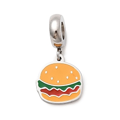 Нержавеющая Сталь Цвет 304 европейские подвесные подвески из нержавеющей стали с эмалью, подвески в форме гамбургера с большим отверстием, оранжевые, цвет нержавеющей стали, 23.5 мм, отверстие : 4.5 мм