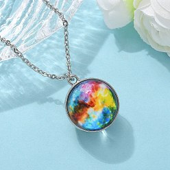 Разноцветный 304 ожерелья с подвесками из нержавеющей стали и стекла в виде космоса, цвет нержавеющей стали, красочный, 19.69 дюйм (50 см)