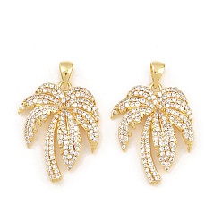 Chapado en Oro Real 18K Latón micro pavimenta claro colgantes de circonio cúbico, encantos del árbol de coco, chapado en rack, larga duración plateado, sin plomo y el cadmio, real 18 k chapado en oro, 26.5x20x4 mm, agujero: 4x3 mm