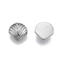 Stainless Steel Color Tarnish Resistant 304 Stainless Steel Cabochons, Shell Shape, Stainless Steel Color, 7x7x2mm