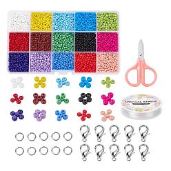(52) Непрозрачная лаванда DIY комплекты ювелирных изделий, со стеклянными бусинами, Эластичная кристальная нить, Железные соединительные колечки, ножницы из нержавеющей стали и застежки-клешни из сплава, разноцветные, 3~3.5x2~3 мм, отверстие : 1~1.2 мм