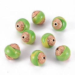 Лайм Индонезийские бусины ручной работы, с металлическая фурнитурой, круглые, античное серебро, желто-зеленые, 12.5~14x14~15 мм, отверстие : 1.8 мм