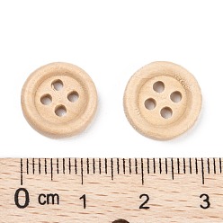 Wheat Natural Round 4 Hole Buttons, Wooden Buttons, Antique White, about 13mm in diameter, hole: 1mm, 1000pcs/bag