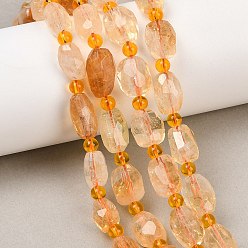 Цитрин Нагретые нити из натуральных цитриновых бусин, овальные, граненые, с бисером, 11~17x7~9x7~9 мм, отверстие : 0.7~0.9 мм, около 25 шт / нитка, 5.47''~15.75'' (39.3~40 см)