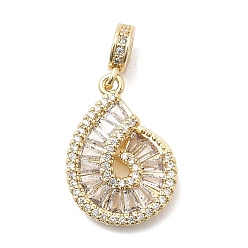 Настоящее золото 18K Латунные подвески из прозрачного кубического циркония в европейском стиле, подвески с большими отверстиями в форме раковины, долговечный, стойки покрытие, без свинца и без кадмия, реальный 18 k позолоченный, 25 мм, отверстие : 3 мм