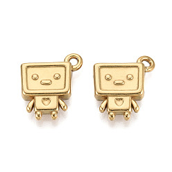 Настоящее золото 18K Ионное покрытие (ip) 304 подвески из нержавеющей стали, очарование робота, реальный 18 k позолоченный, 20.5x17x4.5 мм, отверстие : 1.6 мм