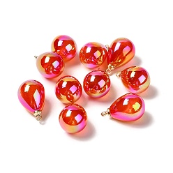 Красный УФ-покрытие акриловыми подвесками, с легкими золотыми тонами латуни, очарование слезы, красные, 19.5x12 мм, отверстие : 1.6 мм