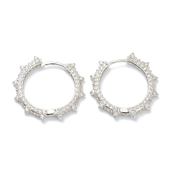 Платинированный Серьги-кольца из латуни с микропаве из прозрачного кубического циркония, кольцо с треугольником, Реальная платина, 25x24.5x2.8 мм, штифты : 0.9 мм