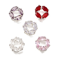 (52) Непрозрачная лаванда Латунные микро проложить кубического циркония бусы, цветок, серебряные, разноцветные, 10x5.5 мм, отверстие : 1.8 мм