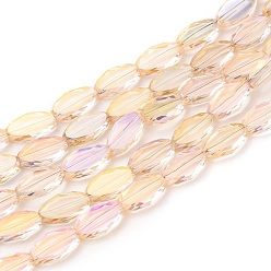 PeachPuff Transparent Electroplate Glass Beads Strands, Faceted, Oval, Full Rainbow Plated, PeachPuff, 10.5x6x3mm, Hole: 1.2mm, about 50pcs/Strand, 21.26''(54cm)