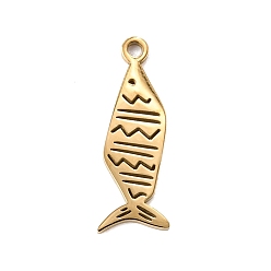 Oro 201 colgantes de acero inoxidable, Peces con dijes de líneas onduladas, dorado, 18.5x6x1 mm, agujero: 1.5 mm