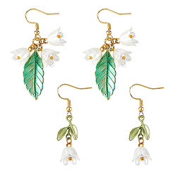 (52) Непрозрачная лаванда 2 пары 2 стили серьги-подвески из сплава с эмалью, с пластиковыми abc и 304 крючками для сережек из нержавеющей стали, цветок и листья, золотые, разноцветные, 45~50 мм, 1 пара / стиль