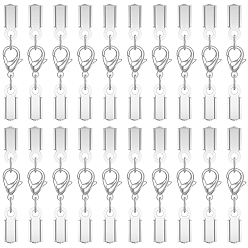 Stainless Steel Color 20Pcs 304 Stainless Steel Lobster Claw Clasps with Cord Ends, Stainless Steel Color, 32mm, Inner Diameter: 3.5mm