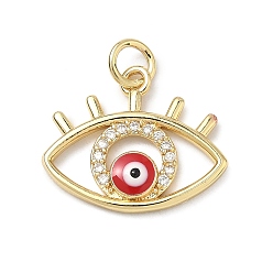 Красный Латунные микро проложить кубического циркония подвески, с эмалью, Злые чары глаз, долговечный, стойки покрытие, без свинца и без кадмия, реальный 18 k позолоченный, красные, 15x18x3 мм, отверстие : 3 мм