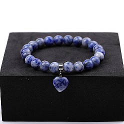 (306FM) Жонкиль матовый с лаймовой подкладкой Натуральные синие пятна стрейч браслеты из яшмы, сердце, нет размера