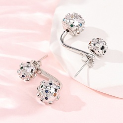 Платина Латунные микро проложить серьги стержня кубического циркония, круглые, без кадмия и без свинца, стойки покрытие, долговечный, платина, 21x10 мм
