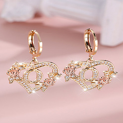 Letter Q Серьги-кольца из латуни с микропаве и прозрачным кубическим цирконием в форме сердца, золотые, Буква Q, 34x20 мм