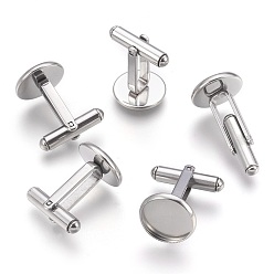 Нержавеющая Сталь Цвет Плоские круглые запонки из нержавеющей стали, устойчивые к потускнению, цвет нержавеющей стали, 19.5x18.5x14 мм, лоток : 12 мм
