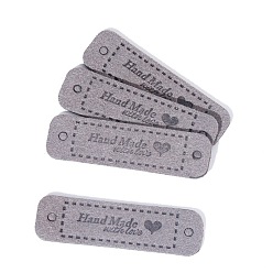 Gray Microfiber Leather Labels, Handmade Embossed Tag, with Holes, for DIY Jeans, Bags, Shoes, Hat Accessories, Rectangle with Word Handmade, Gray, 15x55mm