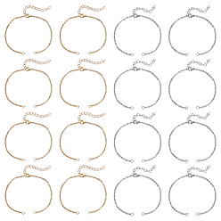 Золотой & Цвет Нержавеющей Стали 32 шт. 2 цвета 304 изготовление браслета-цепочки из нержавеющей стали, с застежками в виде когтей лобстера и удлинительной цепочкой в форме сердца, золотые и нержавеющая сталь цвет, 7-1/8 дюйм (18 см), 16 шт / цвет