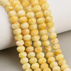 Kaki Clair Rangs de perles de jade blanc naturel teintées et facettées, rondelle, kaki clair, 8x5.5~6mm, Trou: 1mm, Environ 64~66 pcs/chapelet, 14.76~15.16'' (37.5~38.5 cm)