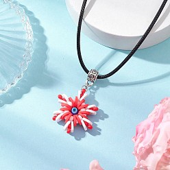 Малиновый Стеклянные бусины и полимерная глина и ожерелья с подвесками в виде снежинок от сглаза, ожерелья из черного вощеного хлопкового шнура для женщин, малиновый, 17.62 дюйм (44.75 см) в длину + 53 удлинитель мм