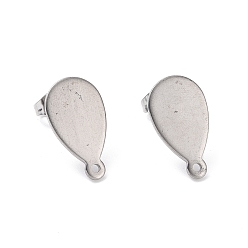 Stainless Steel Color Non-Tarnish 201 Stainless Steel Stud Earring Findings, with Horizontal Loops & 304 Stainless Steel Pin & Ear Nuts, Teardrop, Stainless Steel Color, 17.5x10mm, Hole: 1mm, Pin: 0.7mm