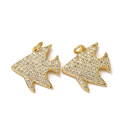 Fish Латунные микро проложить кубического циркония подвески, с целью перехода в кольце, стойки покрытие, долговечный, без свинца и без кадмия, реальный 18 k позолоченный, рыба, 19x19x3 мм, отверстие : 3.5 мм
