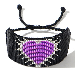 Фиолетовый Браслеты из плетеных бусин в европейском стиле для женщин, сердце, фиолетовые