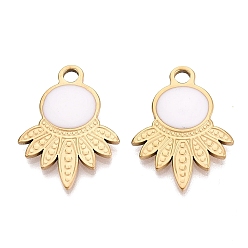 Mint Cream 303 Stainless Steel Enamel Pendants, Flower Charms, Ion Plating(IP), Real 18K Gold Plated, Mint Cream, 27.5x21x3.5~4mm, Hole: 3mm