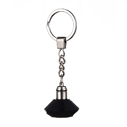 Violet Diamond Shape Faceted Glass Keychain, with Platinum Plated Iron Split Key Rings, Violet, 96mm, Pendants: 30.5x30mm