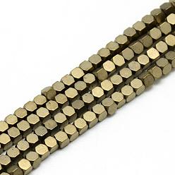Light Gold Plated Electroplate Non-magnetic Synthetic Hematite Beads Strands, Faceted, Matte, Cube, Light Gold Plated, 2x2x2mm, Hole: 1mm, about 193pcs/strand, 15.7 inch