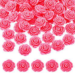 Tief rosa 80pcs undurchsichtige Harz-Cabochons, Rose Blume, tief rosa, 18.5x18x8 mm