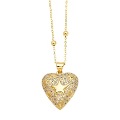 Star Brass Micro Pave Cubic Zirconia Pendant Necklaces, Star, 17.72 inch(45cm), Pendant: 25x18mm