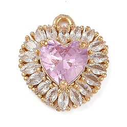 Золотой Латунные микропаве прозрачные подвески с фианитом, сердце, золотые, 15x13.5x4.5 мм, отверстие : 1.5 мм