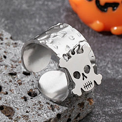 Skull Кованые 304 открытые кольца манжеты из нержавеющей стали, висячие подвески, широкие кольца, цвет нержавеющей стали, череп, 17 мм